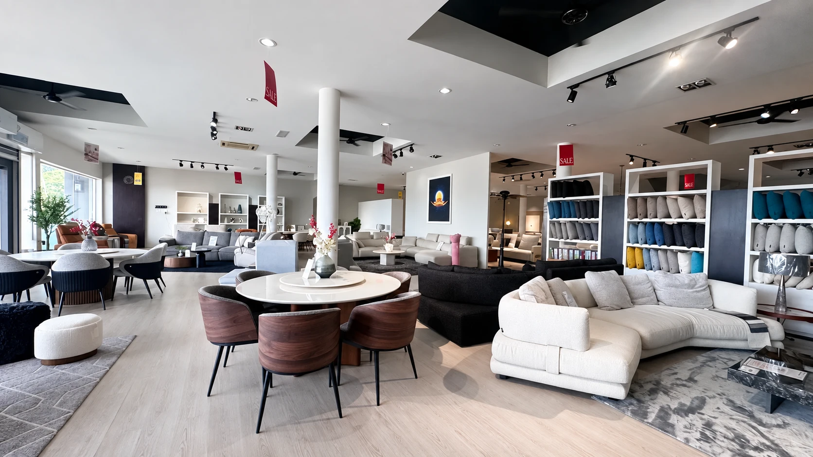 Sofas laid out in the showroom