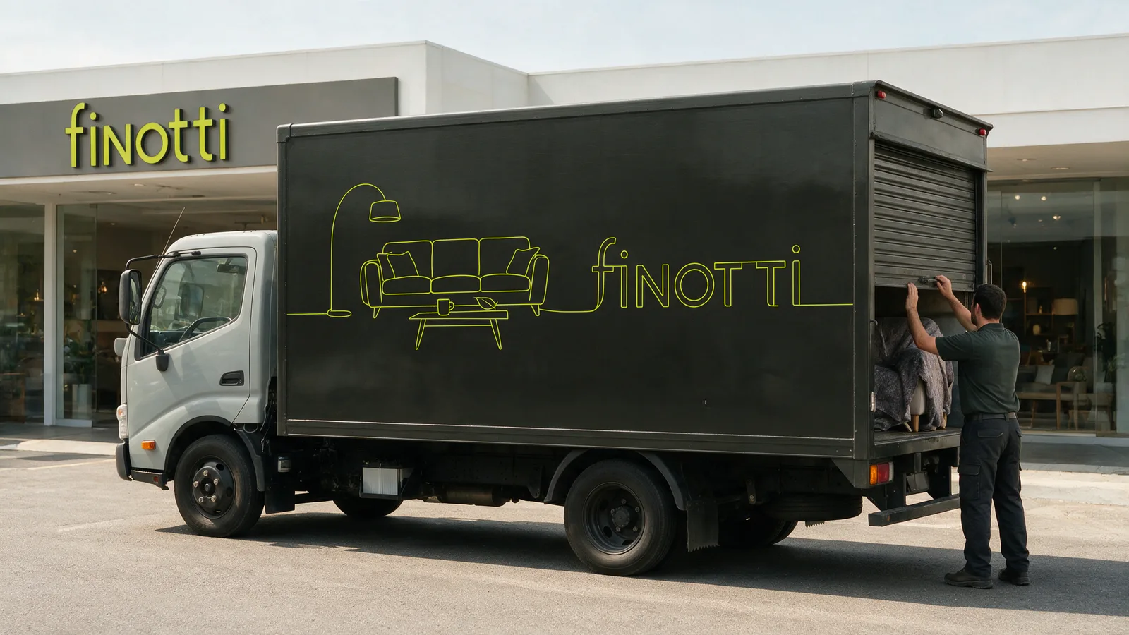 A delivery lorry loaded with furniture